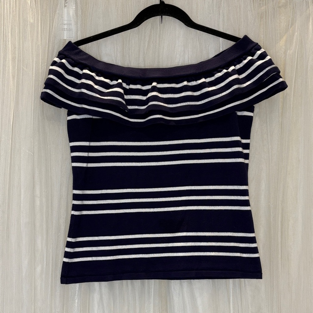 🔥4/$20 Pointelle Women's Off Shoulder Navy Blouse